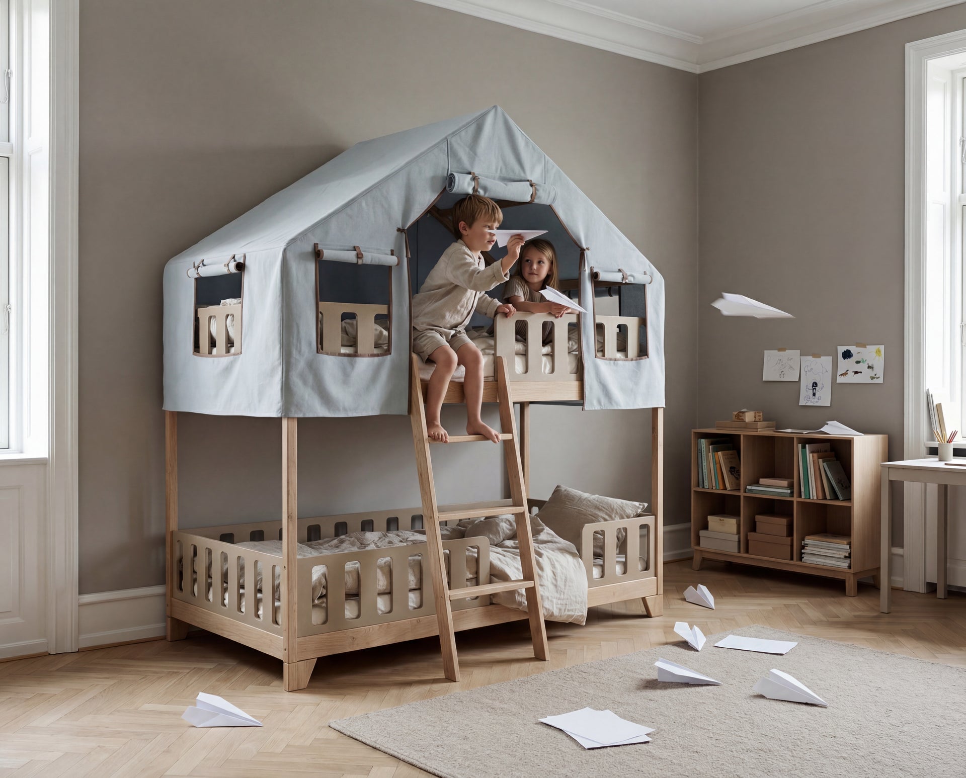 Portal Bed Base — Storage & Play (for Two) — Grey-Blue Tent