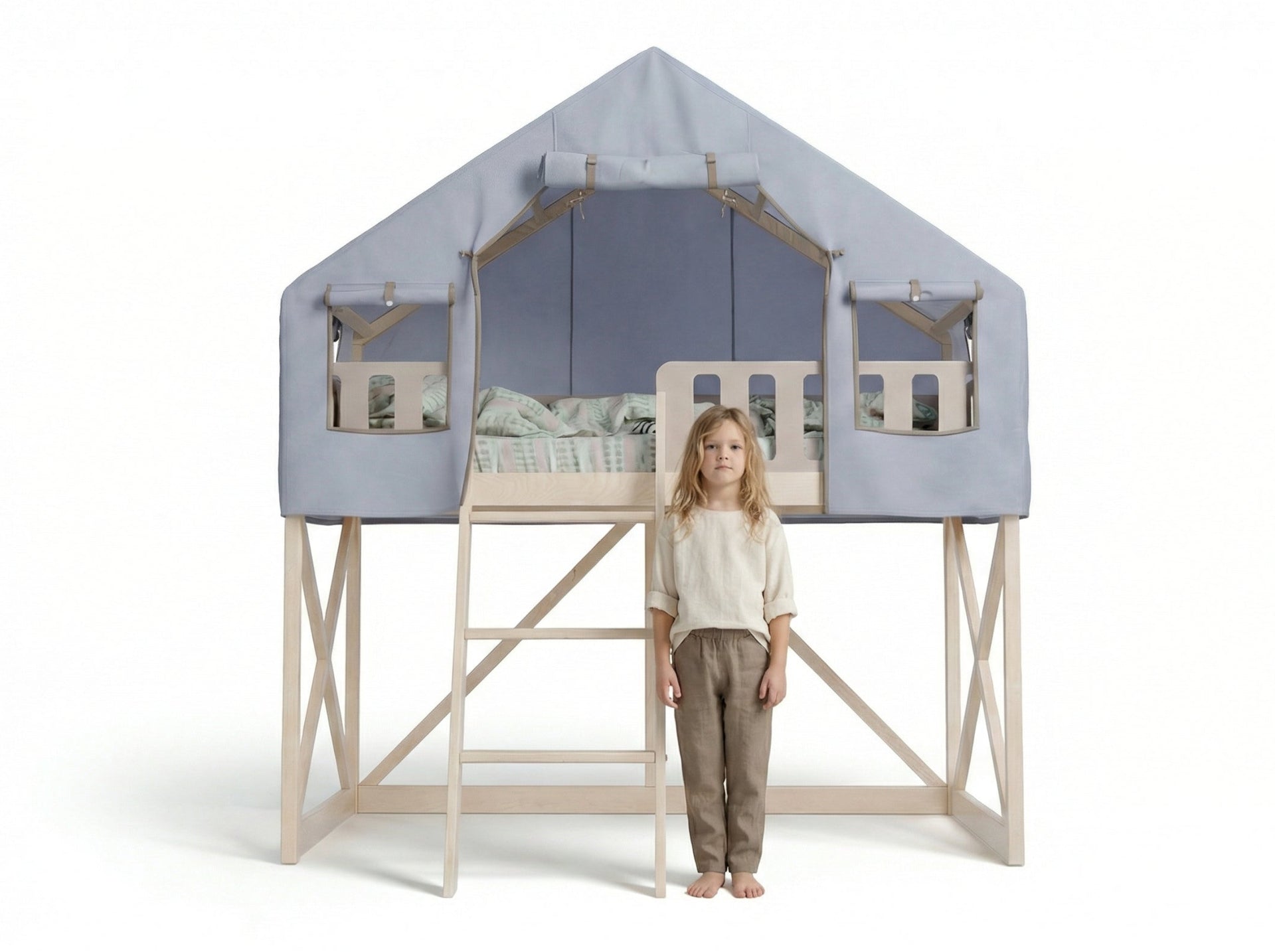 Portal Bed Base — Storage & Play, Blue-Grey Tent